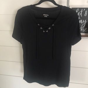 Merona tie up black short sleeved top - Small